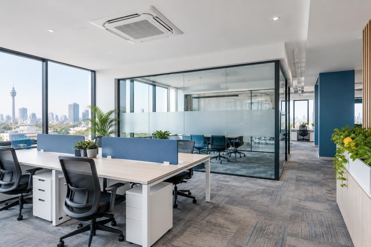 Commercial interior with an air-conditioning system
